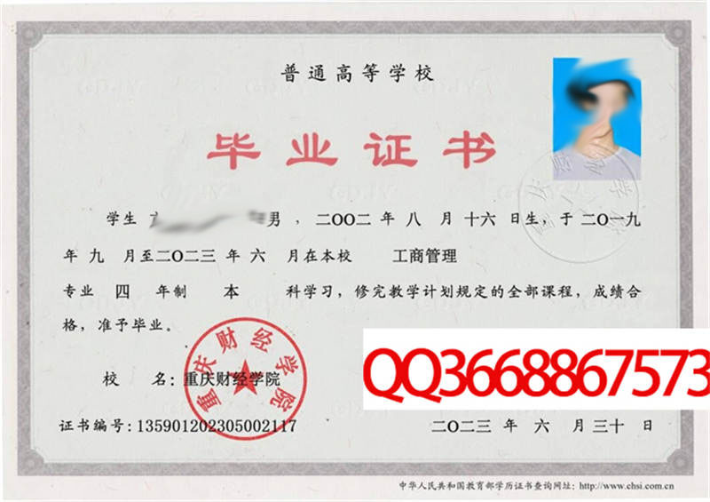 重庆财经学院2023年毕业证样本