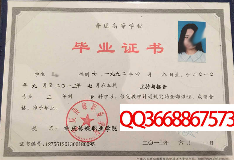 重庆传媒职业学院2013年毕业证样本