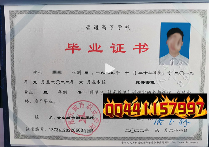 重庆城市职业学院2022年毕业证样本