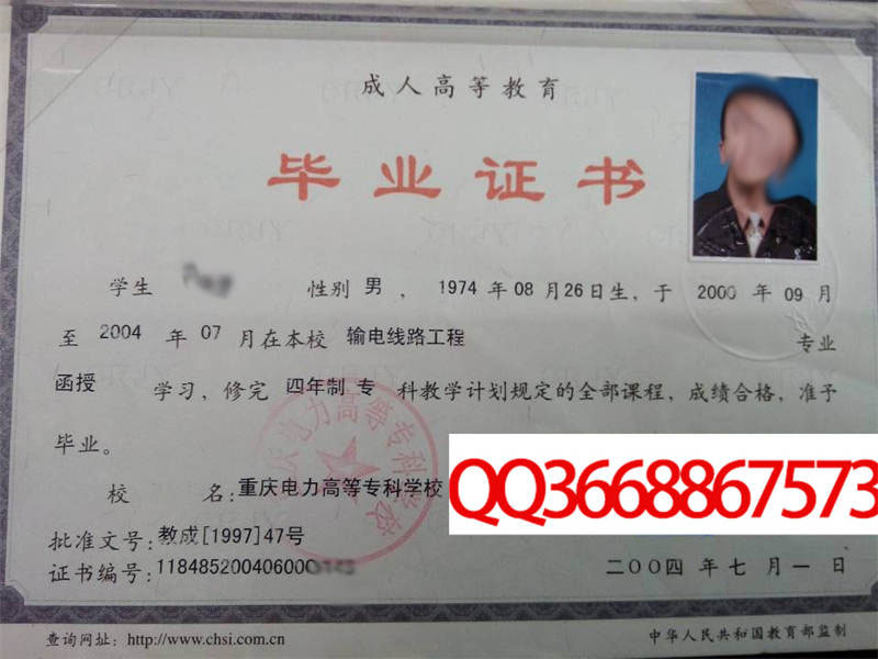 重庆电力高等专科学校2004年毕业证样本