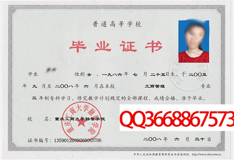 重庆工商大学融智学院2008年毕业证样本