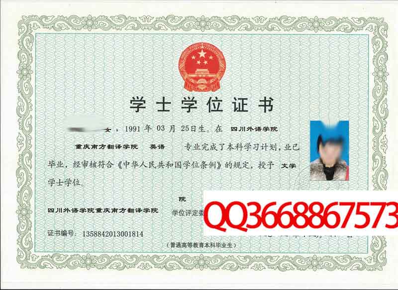 四川外国语大学重庆南方翻译学院2013年学位证样本